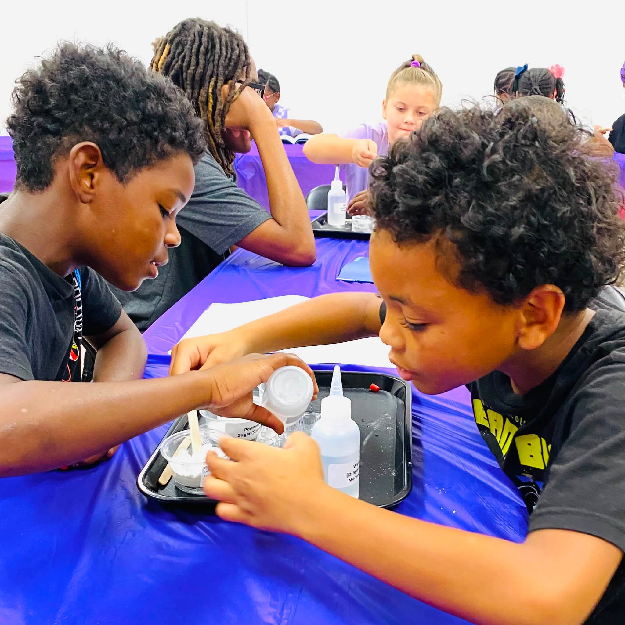 Two boys working on a science experiment.
